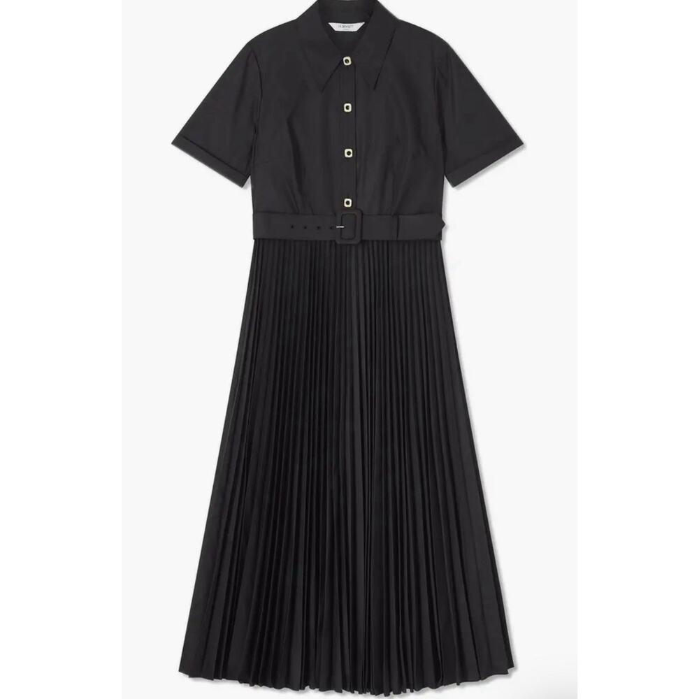 NWT LK Bennett Cally Pleated Shirt Dress Women's 16 Black Preppy Designer Office - Picture 4 of 15